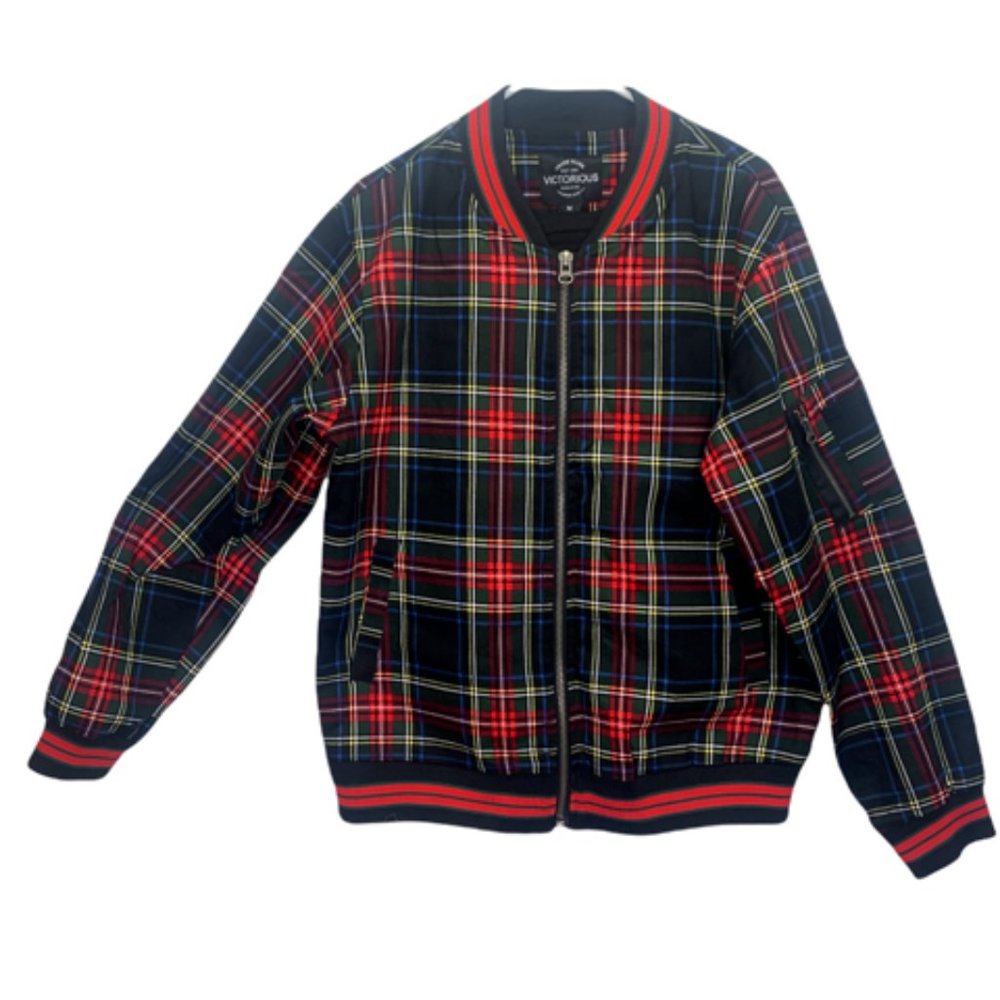 New Men's size medium black plaid Varsity style jacket.  MAKE OFFER NOW!!